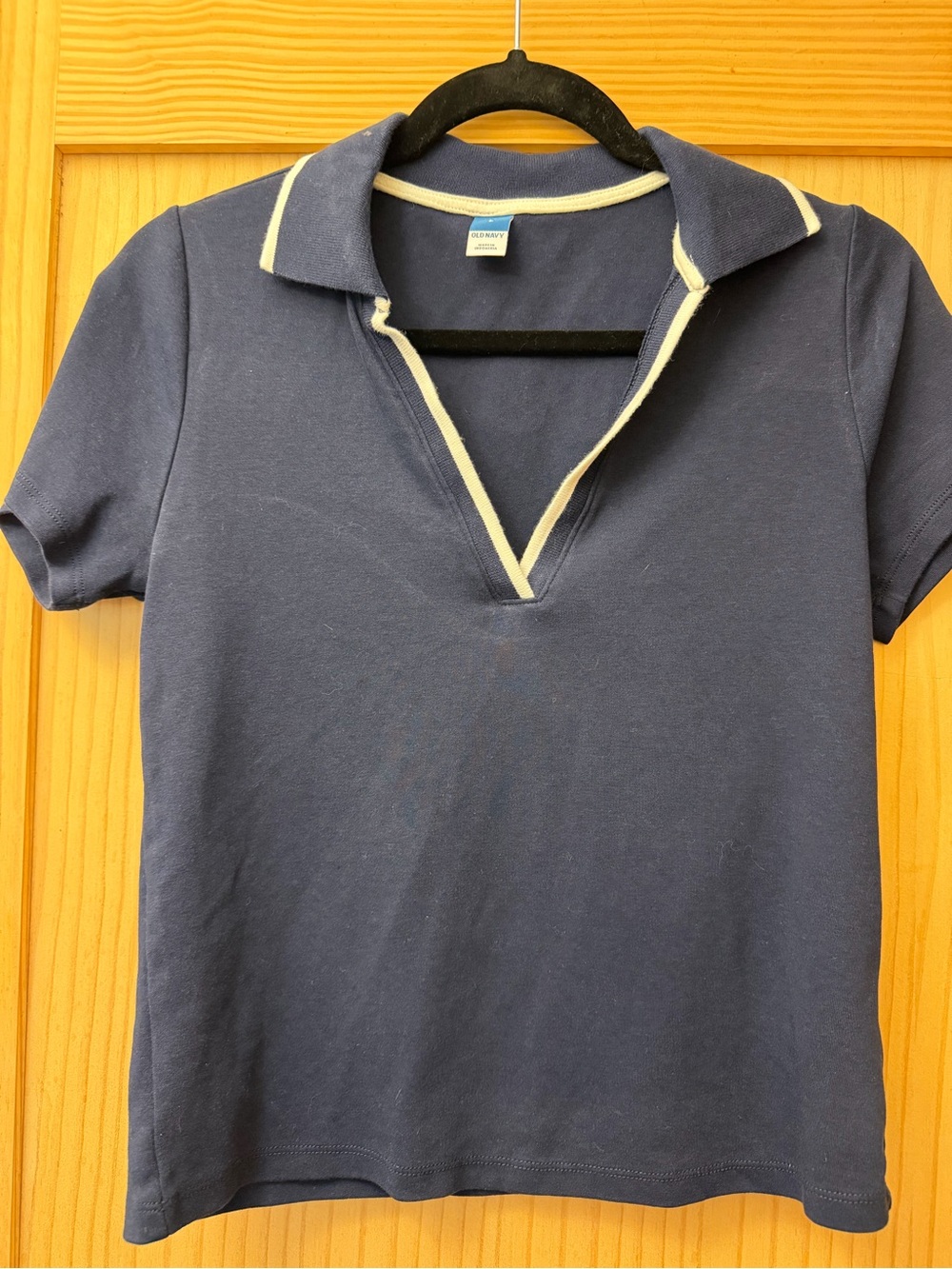 Old Navy Navy Short-Sleeve Polo Top with Ivory Trim